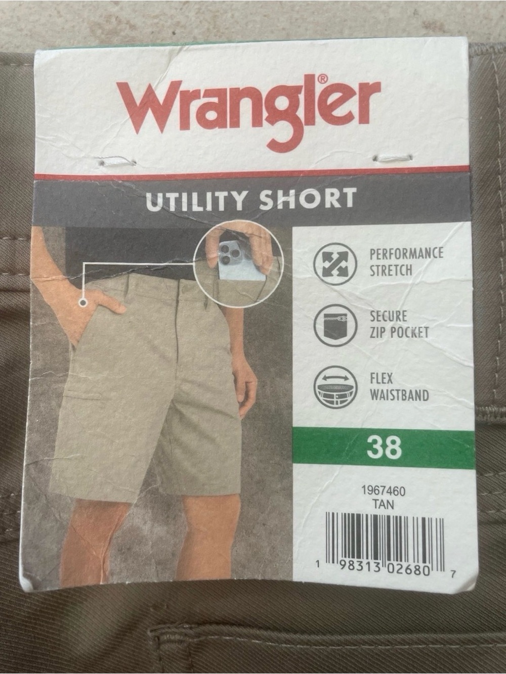 Wrangler Men’s Tan Utility Shorts Size 38 NWT